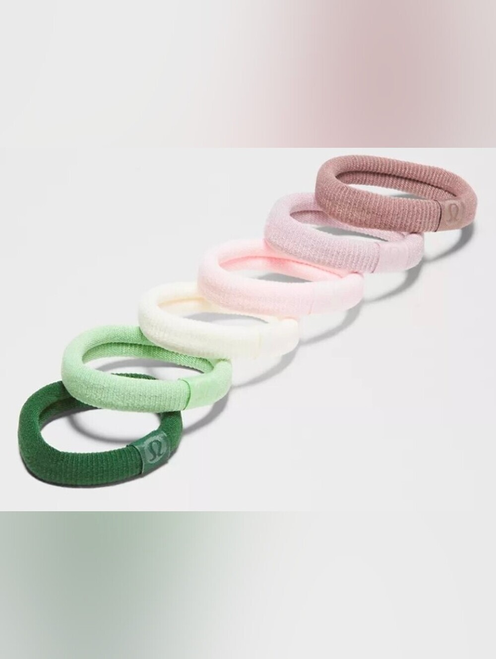 Lululemon Knit Hair Ties 6 Pack- Greens, Whites & Pinks, NEW